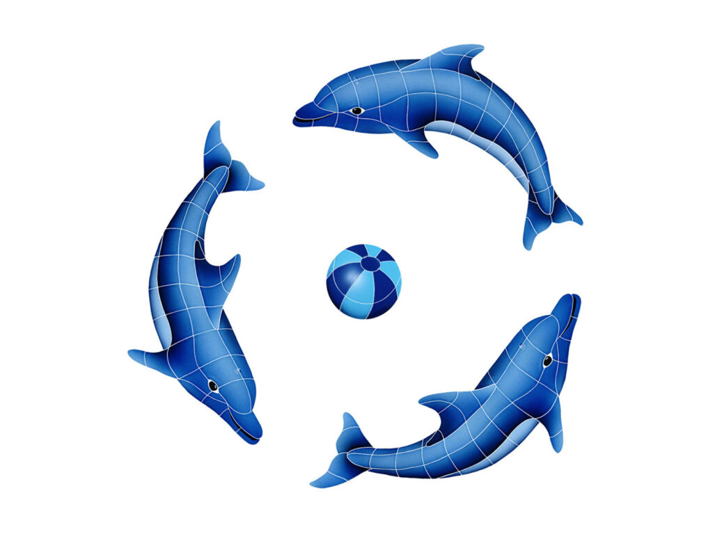 Dolphin Group Mosaics (Size: 42" x 42", Color: Blue)