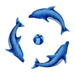 Dolphin Group Mosaics (Size: 42" x 42", Color: Blue)